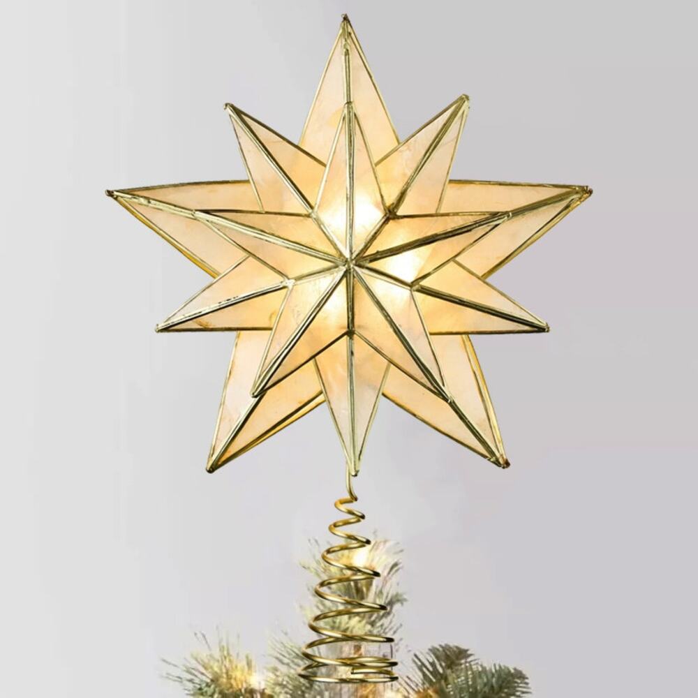 Lit Capiz Shell Gold Star Christmas Tree Topper 10.5" Holiday Decor Nativity